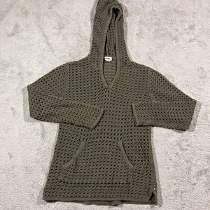 Gander Mountain Open Knit Hoodie Womens Medium Green Crocheted Grandmacore Cozy - Picture 1 of 10