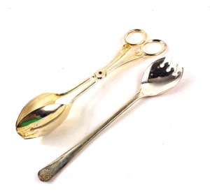 Vtg WA Italy Silverplate 10" Hinged Tongs Shell Pattern & Salad Fork Wm Adams - Picture 1 of 10