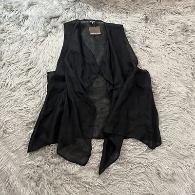 NWT Eskandar BLACK A-Line Full Long 100% Linen Waistcoat Vest Jacket Waterfall 1 - Image 1 of 4