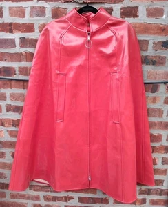 Vintage 60s 70s Womens M Mod Cape Coat Space Age Vinyl Cloak Arm Hole Zip Up  - Picture 1 of 7