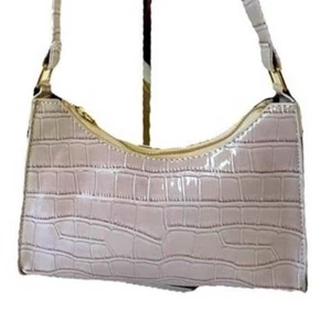 NEU Mini Tasche Vegan Leder Reptil Print Handtasche Geldbeutel Champagner Creme Gold Reißverschluss - Bild 1 von 8