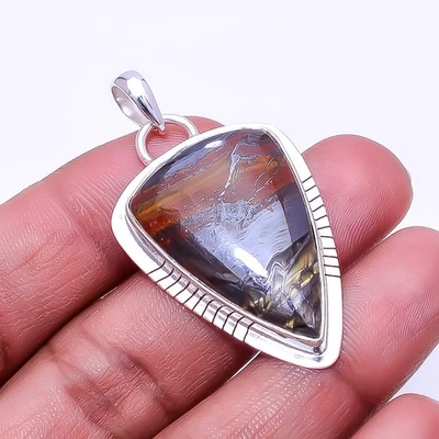 Iron Tiger Eye - South Africa Handmade 925 Sterling Silver Pendant 1.87" P539731 - Image 1 of 4