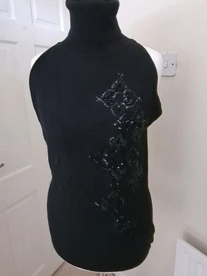 VERSACE Designer Womens Black Jumper Vest Top Black Sequins Size S - Image 1 of 4