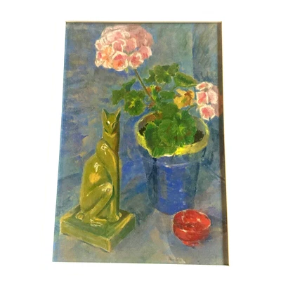 DIBUJO DE TIZA PASTEL DIBUJADO A MANO ORIGINAL BODEGÓN VINTAGE por Cleese 39 gato Foto 1 de 4