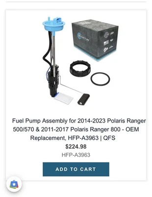 Fuel Pump Assembly for 2014-2023 Polaris Ranger 500/570 & 2011-2017 Ranger 800 - Image 1 of 3