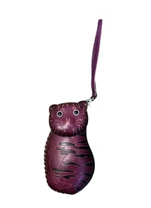 NEW Handcrafted Leather Purple Big Cat Tiger Coin Purse Wristlet - Picture 1 of 6