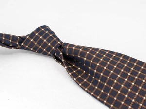Paul Stuart Silk Tie Navy Brown Windowpane Checks Men's Designer Necktie Italy - Picture 1 of 5