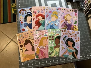 Hojas adhesivas de personajes de princesas Disney, crea las tuyas propias, lote de 8 sin usar - Imagen 1 de 9