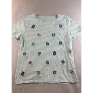 T-shirt maglietta Talbots a righe stampa infradito manica corta taglia piccola LP - Foto 1 di 8