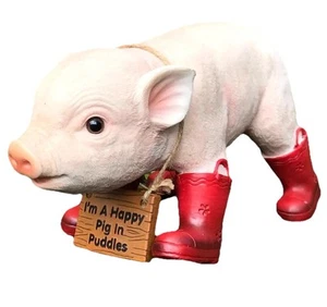 Cute Pig Red Boots Home Garden Ornaments Animal in Stylish Shoes Patio Sculpture - Picture 1 of 7