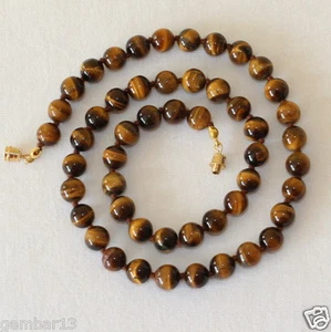 Tiger Eye Necklace 8mm Tiger's Eye Beads Hand Knotted Brown Tigers Eye Beads - Picture 1 of 14