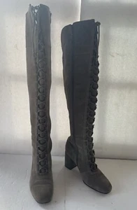 Franco Sarco Boots Tall Suede with lacing and zipper Grey/Taupe PANYA Sz 6 1/2 M - Picture 1 of 10