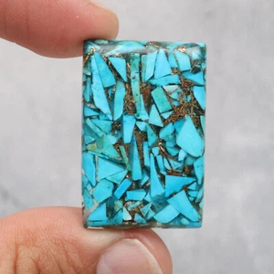 Natural Blue Copper Turquoise 35.3 Ct. Emerald Cabochon Gemstone Pendant Size - Picture 1 of 4