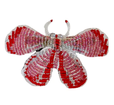 CORREATE PINZA DE PELO FRANCESA CUENTAS A MANO MARIPOSA ACCESORIO PARA EL CABELLO ROSA ROJO BLANCO LG Foto 1 de 4