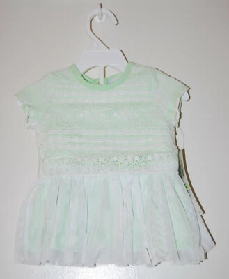 NUEVO CON ETIQUETAS ADIVINA Conjunto de Vestido y Florers de Encaje de Tul Blanco Verde Menta para Niñas Infantiles Talla 3-6 M Foto 1 de 4