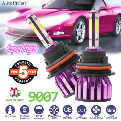 4-sides 9007 LED Headlights Kit 2400W 360000LM Hi-Lo Beam Bulbs 6000K White - Image 1 of 4