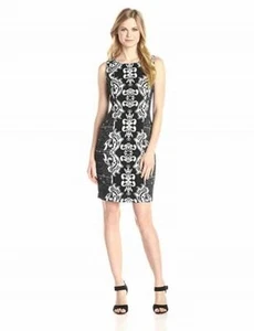 NYDJ WOMEN'S CANDICE TEXTURED-PRINTED DRESS BLACK/VANILLA - Picture 1 of 3