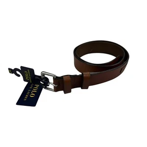 Polo Ralph Lauren Mens Leather Roller-Buckle Logo Plaque Belt Brown 34 - Picture 1 of 4