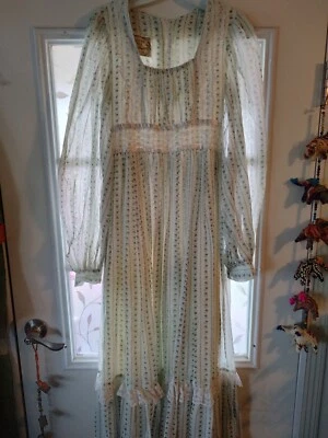 Maxi Vestido De Colección Mediados de Siglo Años 70 Prairie Cottage Gunny Sax, Calicó, Corbata, M Foto 1 de 4