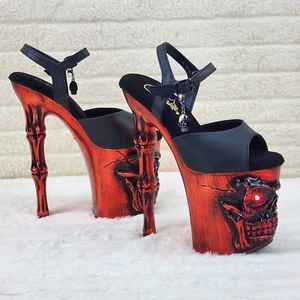 Rapture Negro Mate Rojo Calavera y Huesos LED 8" Tacón Alto Plataforma Zapatos 5-10 NY - Imagen 1 de 19