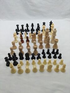 Lot Of (72) 1-4" Black And White Plastic And Wood Chess Pieces
