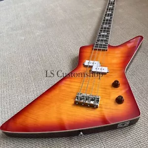 Custom Shop 4-strunowa elektryczna gitara basowa Explorer płomienny klon top wiśnia wybucha - Zdjęcie 1 z 11