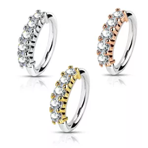 Cartilage Nose Bendable Hoop With 5 Lined CZ Design Surgical Steel - Picture 1 of 4