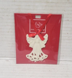 Lenox Pierced 3" Angel Charm Christmas Ornament Cream Porcelain with Red Ribbon - Picture 1 of 2