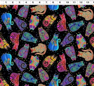 Tela acolchada metálica dorada negra Laurel Burch de FANTASTICATS por 1/2 yarda - Imagen 1 de 3