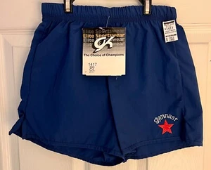 GK NAVY UNISEX CHILD LARGE NYLON JEWELED GYMNAST RED STAR ATHLETIC SHORTS Sz CL - Picture 1 of 12