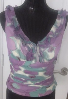 Lilly Rubin 100% Seda Volantes Forrado Aqua Lavinder Pastel Cremallera Trasera Top 8  Foto 1 de 4