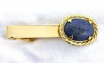 1 4/5 INCH 18x13 OVAL LAPIS LAZULI CAB GEMSTONE ROPE SPRING CLIP TIE BAR  - Image 1 of 2