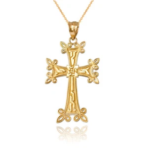 10K Yellow Gold Armenian Reversible Cross Pendant Necklace - Picture 1 of 7