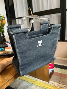 RARE Vintage COURRÈGES PARIS Y2K Denim  Box Tote Handbag coach Lucite Handles - Picture 1 of 7