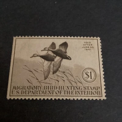 Sello de pato Scott# RW7 1940-41-$1,00 MNHOG-US-Ruido de goma ver fotos Foto 1 de 2