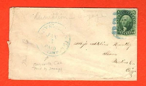 US #14 Classic 10c Washington - Marysville, Calif "Paid by Stamps" Cancel Cover - Picture 1 of 3