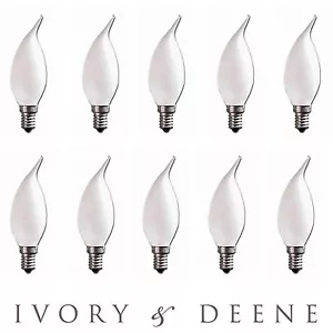 New Ivory & Deene 10pc E14 Frosted Candle Globe Flame Tip Chandelier Light Bulb - Picture 1 of 6