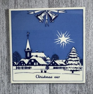 1967 Delft Blue and White 6” Christmas Tile With Box - Made In Holland - Picture 1 of 4