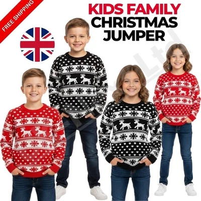 UK-NEXT LTD Kids Christmas Jumper Unisex Girl Boy Snowflake Merry Xmas Knitted Sweater Top