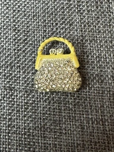 Vintage Yellow gold-toned purse-shaped brooch with rhinestone accent 1 X 0.75” - Picture 1 of 2