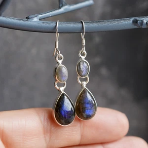 Sterling Silver Labradorite Drop Earrings - Picture 1 of 2