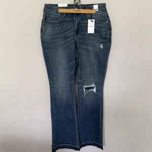 NUEVO CON ETIQUETAS- Jeans Judy Azul Mujer 16W tiro medio parche hasta la rodilla corte bota dobladillo crudo elástico denim - Imagen 1 de 8