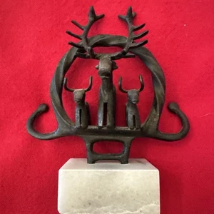 Bronze Hirsch Figur Marmorsockel Geweih Zeremonien Standarte Ankara Türkiye - Bild 1 von 12