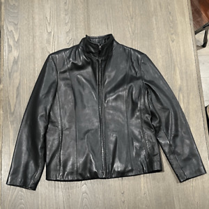 Nine West Genuine Leather Jacket Black Y2K Full Zip Size XL