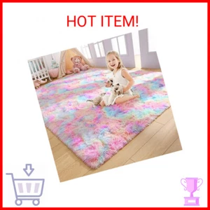 AROGAN Soft Rainbow Area Rugs for Girls Room 3x5 Feet, Fluffy Girls Bedroom Rugs - Picture 1 of 2