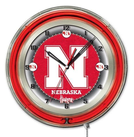 Nebraska Cornhuskers HBS Neon Red Battery Powered Wall Clock (19") Cover