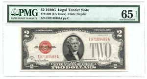 UNITED STATES 1928-G $2 LEGAL TENDER NOTE. FR# 1508 (EA BLOCK). PMG-65EPQ. - Picture 1 of 2