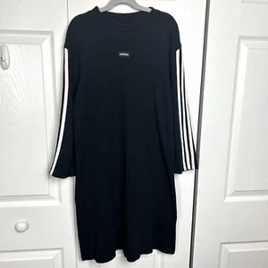 Sport Dress Size M Adidas Stripe Ribbed Moment Black/White 3 Stripes 3/4 Sleeve - Picture 1 of 12