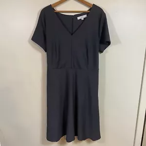 ANN TAYLOR LOFT Plus Black Short Sleeve Zip Back Dress Womens Size 18 V-Neck Tie - Picture 1 of 11