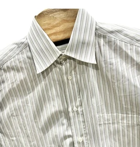 Canali Size 15.5 /39 Men's White Tan Stripe Cotton Dress Shirt Made In Italy - Picture 1 of 9